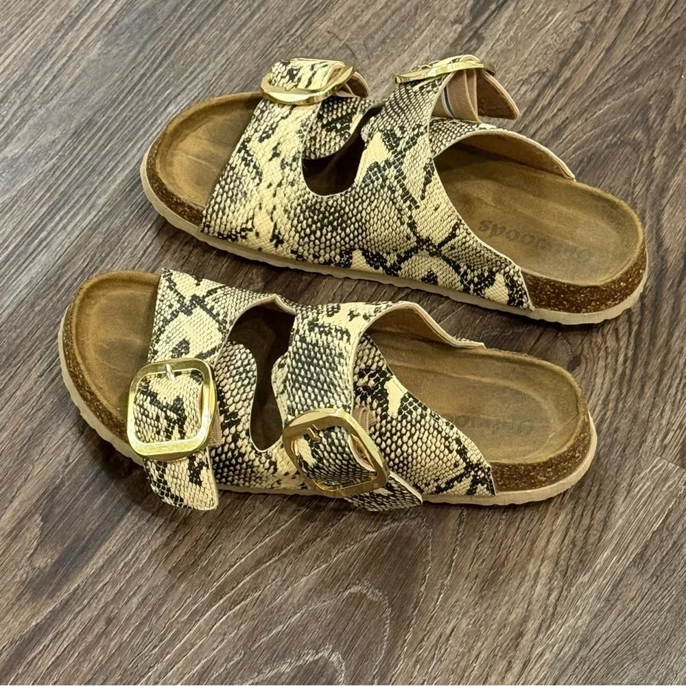 Outwoods Women’s Snake Skin Print 2 Buckle‎ Sandals